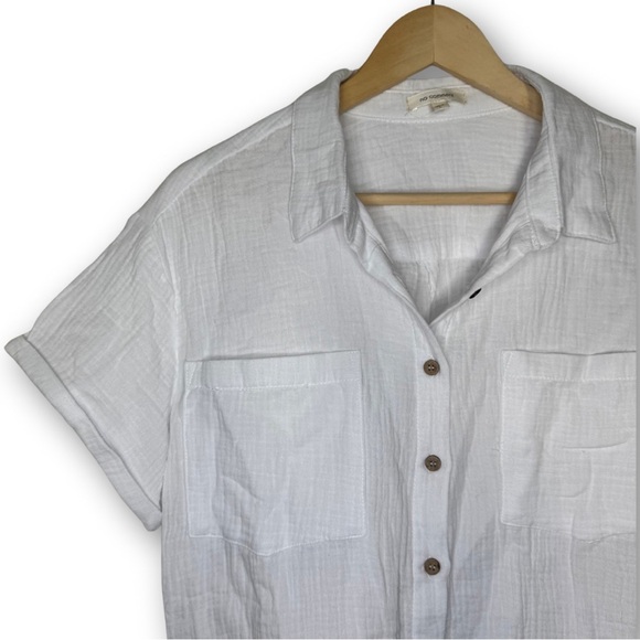 NWOT No Comment White Cotton Cropped Button Down Size Large - Picture 3 of 6